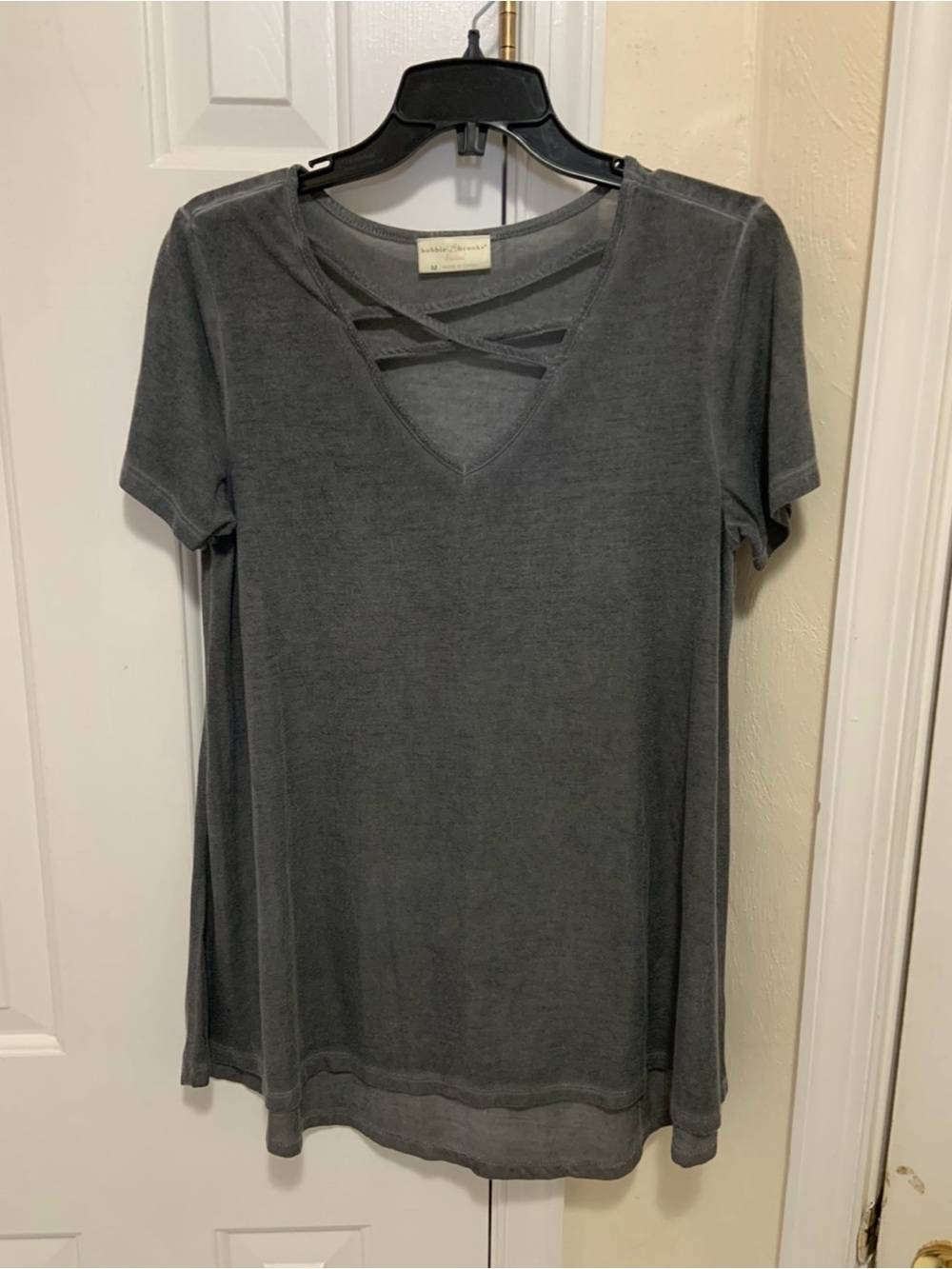 Charcoal Grey Crisscross V-Neck Short Sleeve Tee